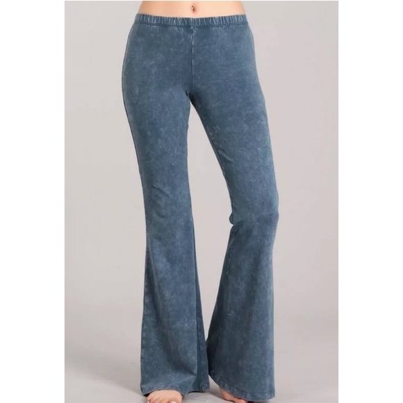 Steel Blue Mineral Wash Boho Flared Stretch Pants - Picture 2 of 6